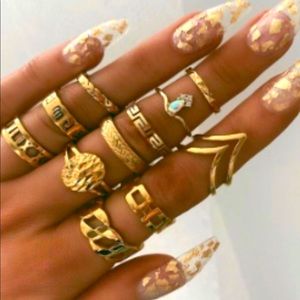🔥11 pc Boho Ring Set ❤️Gold Tone
